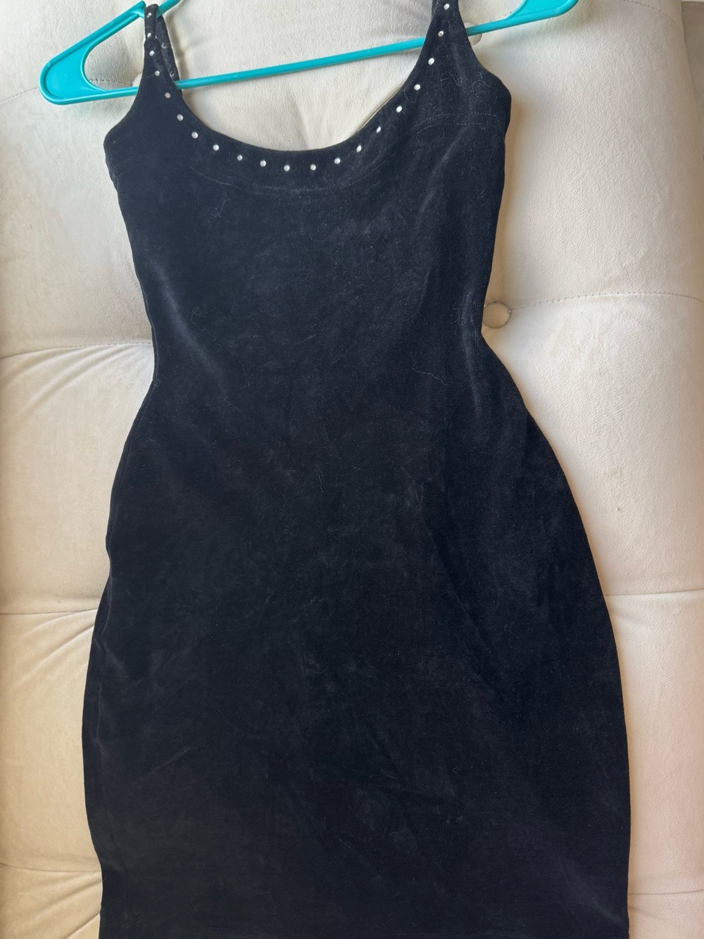 Betsey Johnson punk label Black Studded Velvet Mini Dress.